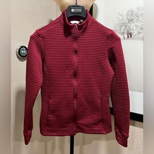 Lady Hagen Textured Burgundy Full Zip Jacket Mock Neck Women’s M